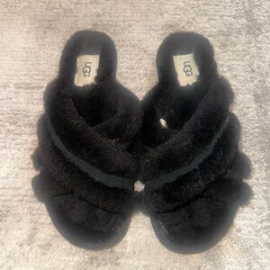 UGG Plush Black Slippers